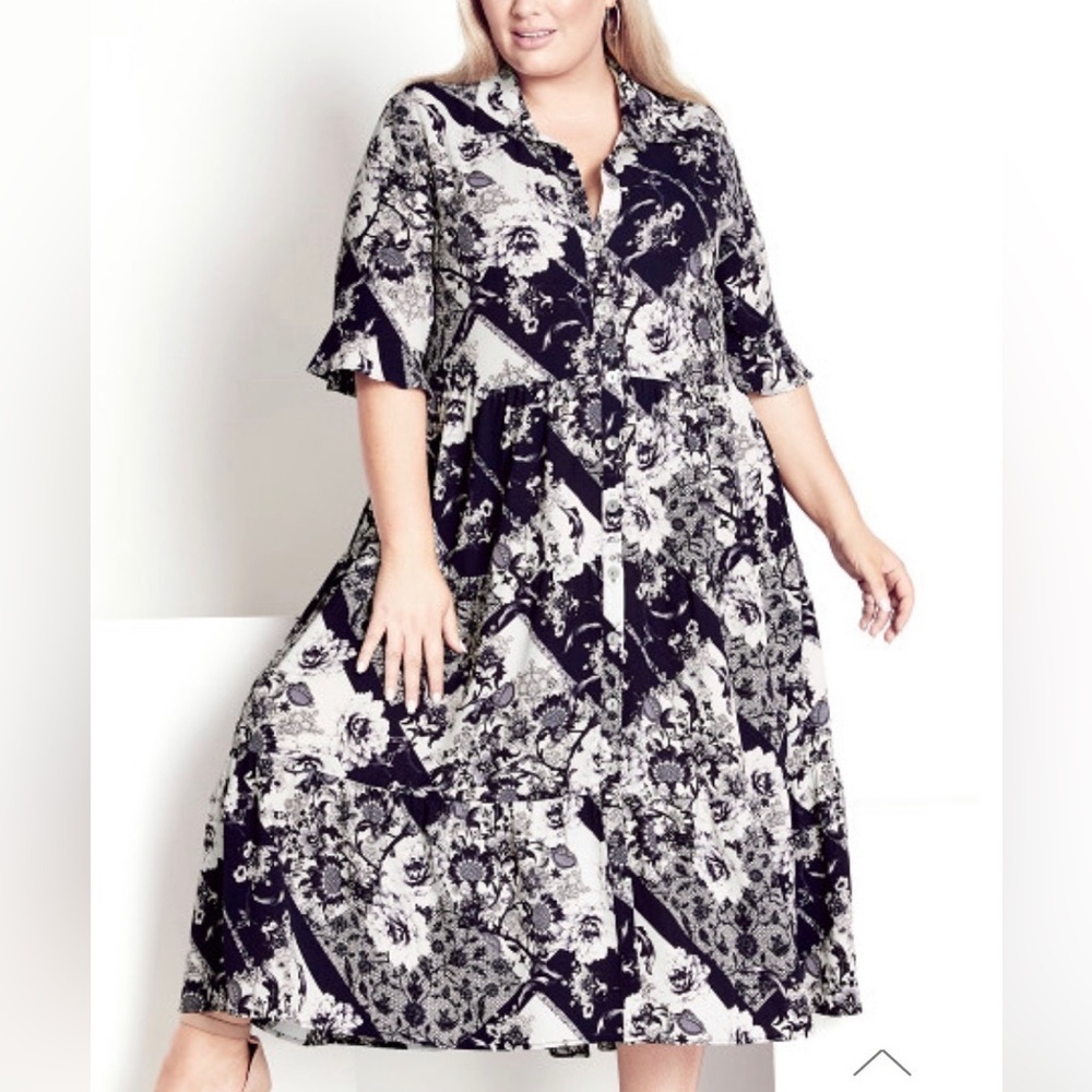 Floral Black and White Women's Dress